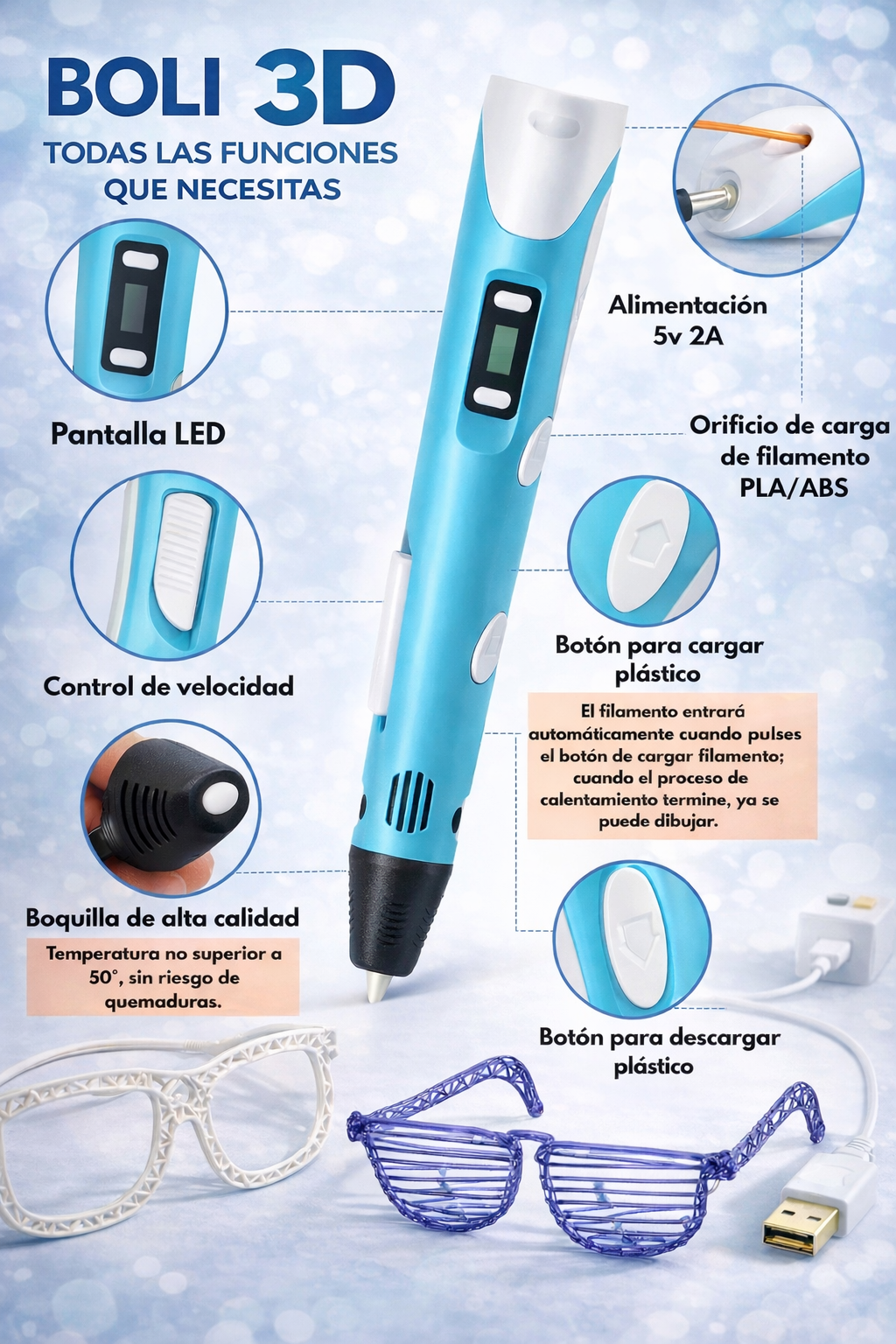 Bolígrafo 3D – Crea figuras increíbles en minutos, incluso sin experiencia.